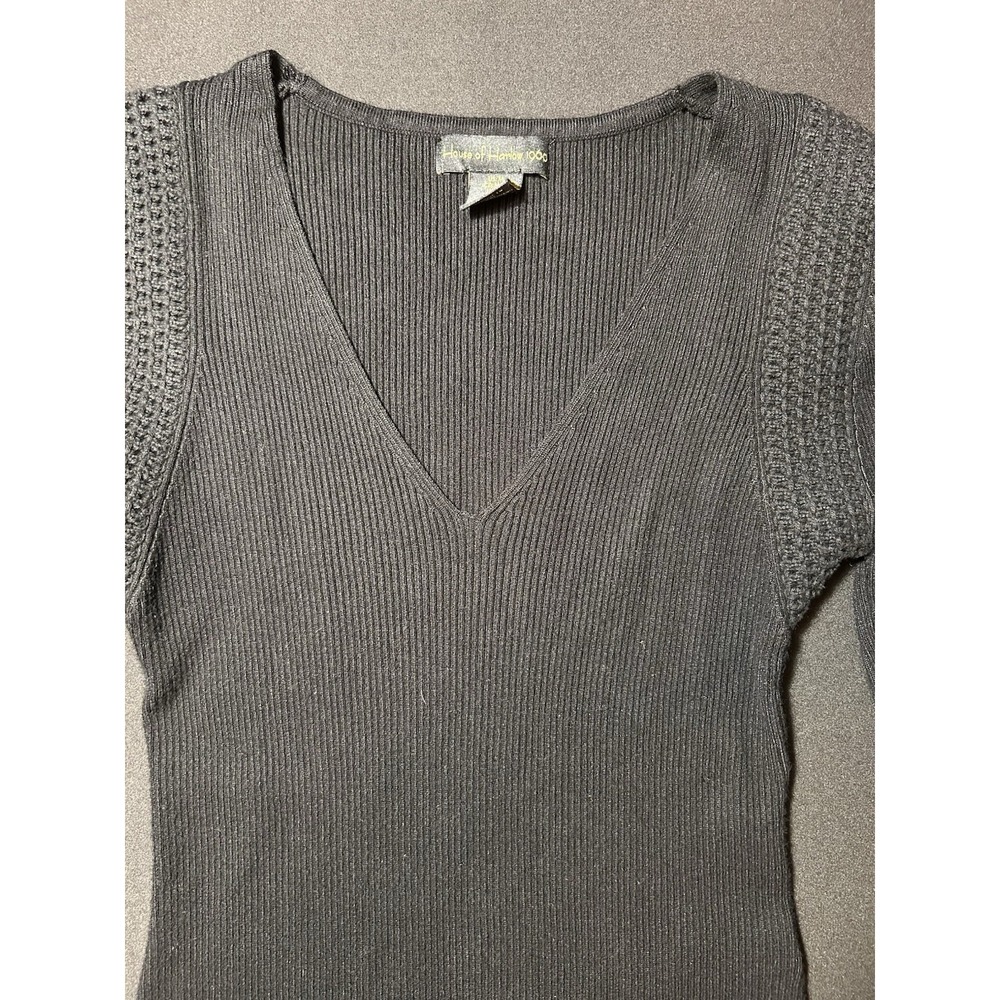 House of Harlow 1960 Black Long Sleeve V-Neck Ribbed Knit Bodysuit Womens Medium - Picture 4 of 16